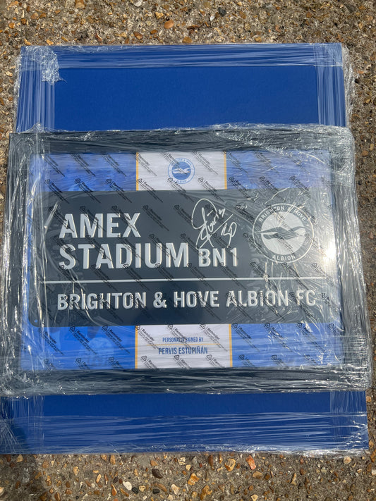 Pervis Estupiñán hand signed Brighton&hove Albion street sign