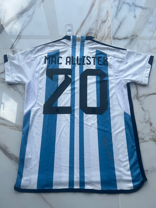 Alexis Mac allister hand signed Argentina World Cup winners home shirt