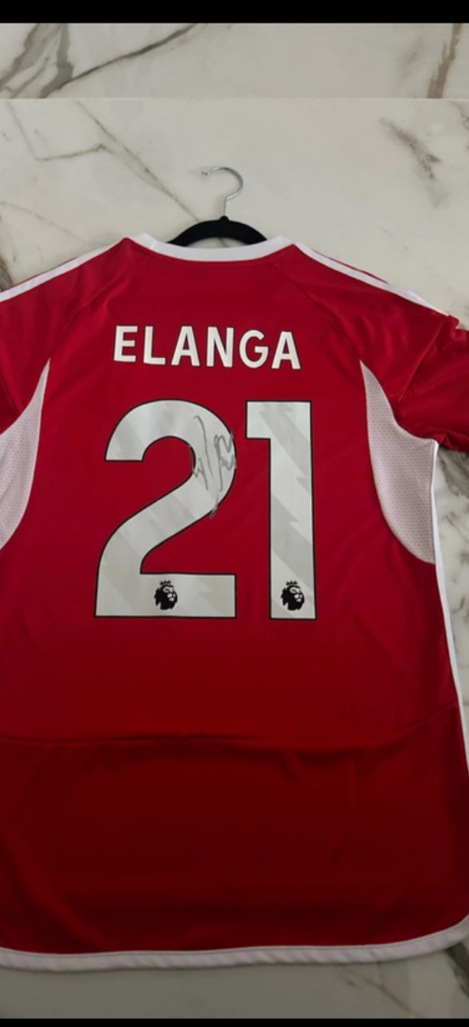 Anthony Elanga hand signed Nottingham Forrest home shirt