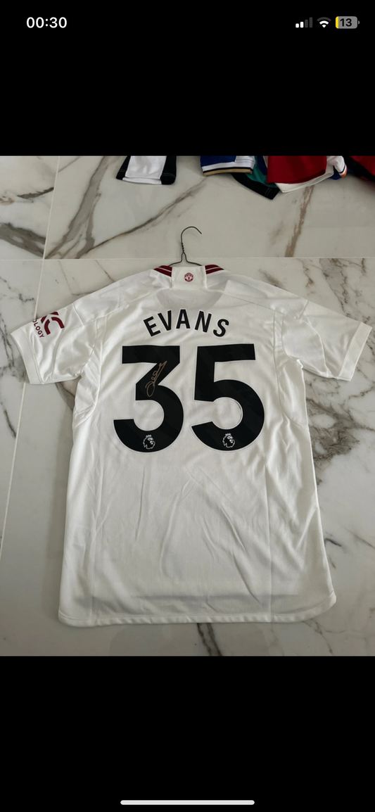 Jonny Evans hand signed Manchester United away kit 23-24